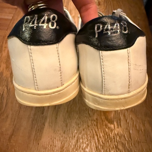 P448 John W-White Leather Python Women's Sneakers White Gray Snakeskin Detail 39 - Picture 6 of 9